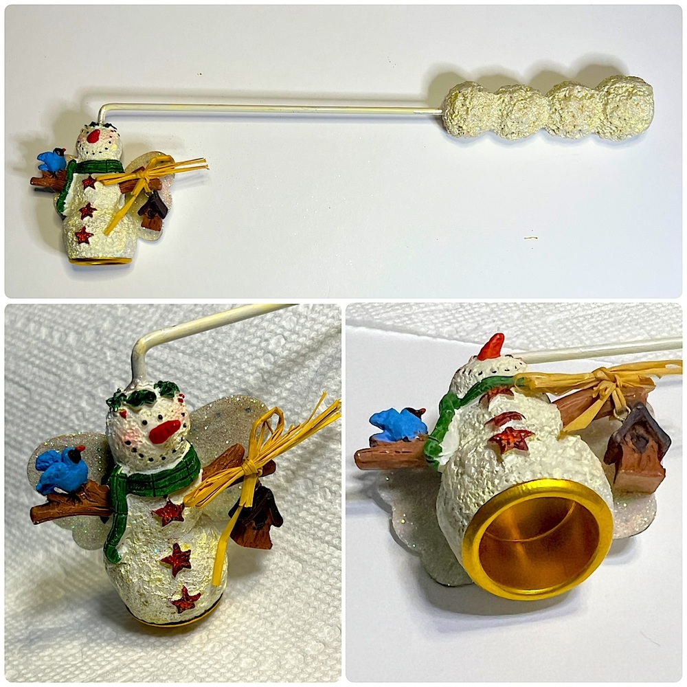 Vintage Snowman Candle Snuffer with Glitter Accents